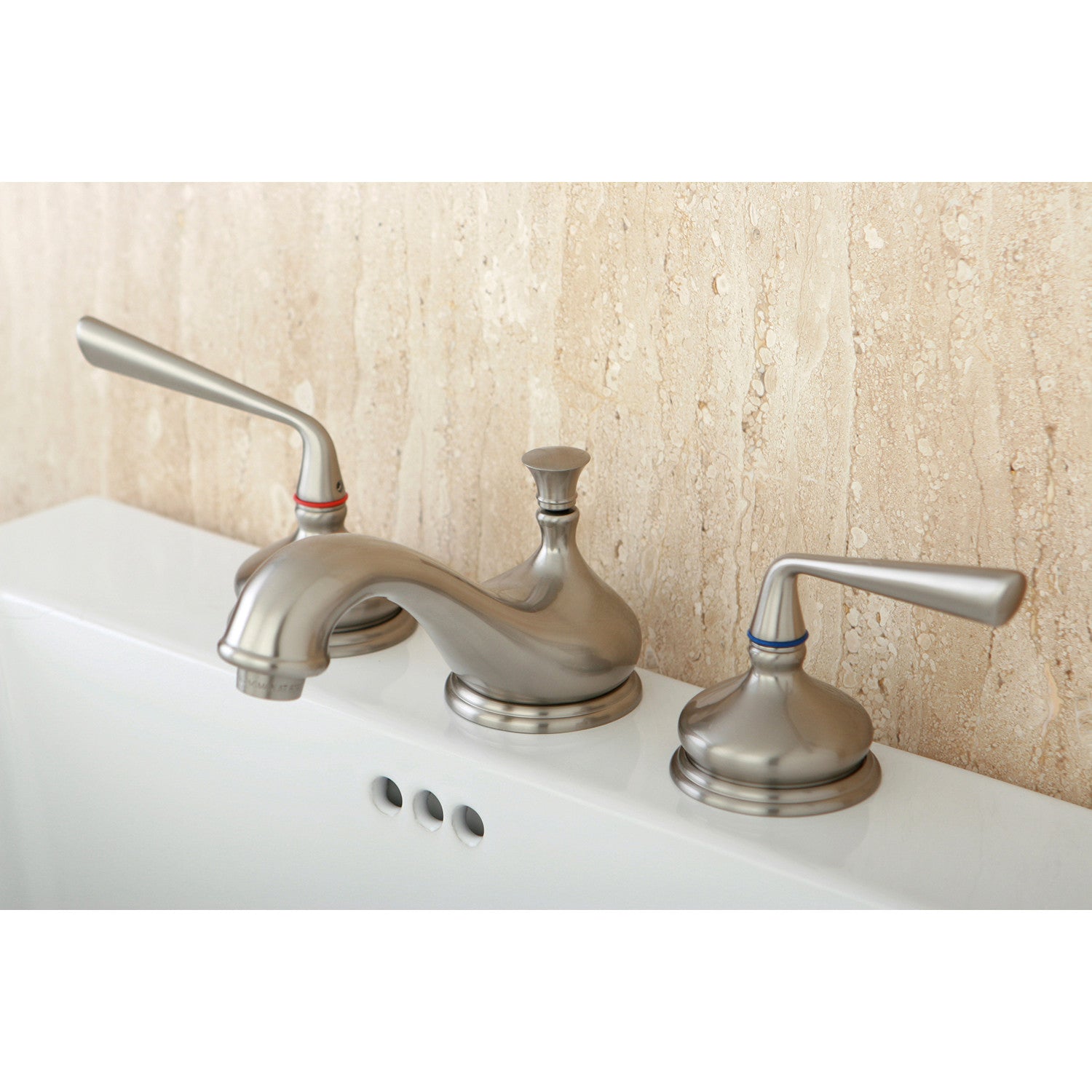 Kingston Tulare KS1168ZL - Silver Sage Two-Handle 3-Hole Deck Mount Widespread Bathroom Faucet with Brass Pop-Up, Brushed Nickel — thumbnail 2